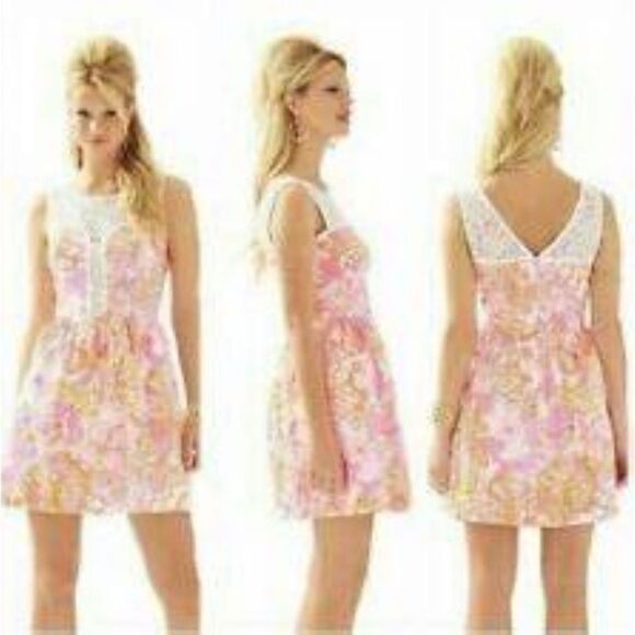 Lilly Pulitzer Reagan Dress Pink White Floral Rear Zip Sz 0 Style 20143 - Picture 3 of 15